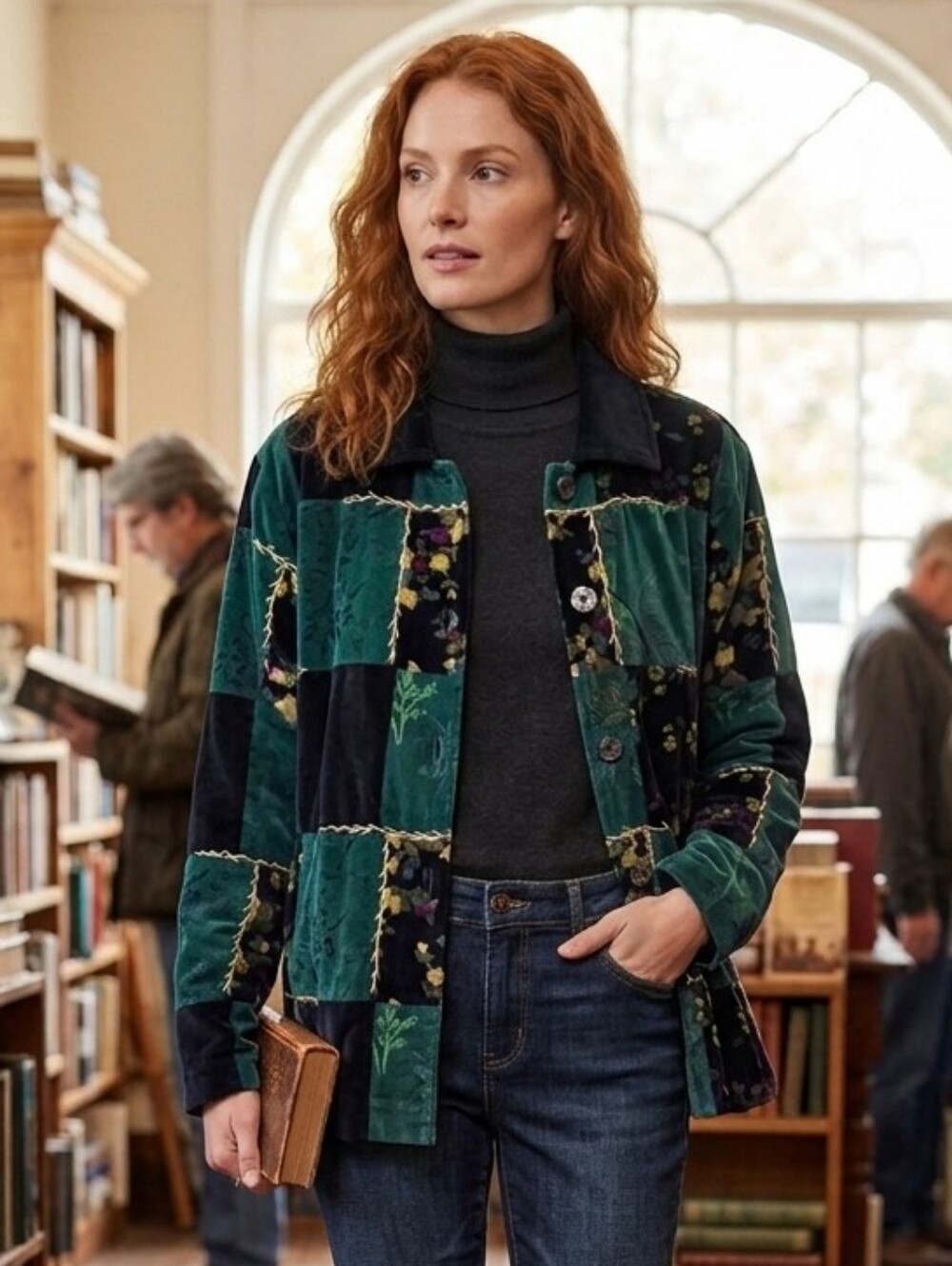 Coldwater Creek Women's Vintage Teal Patchwork Floral Embroidered Jacket Size M